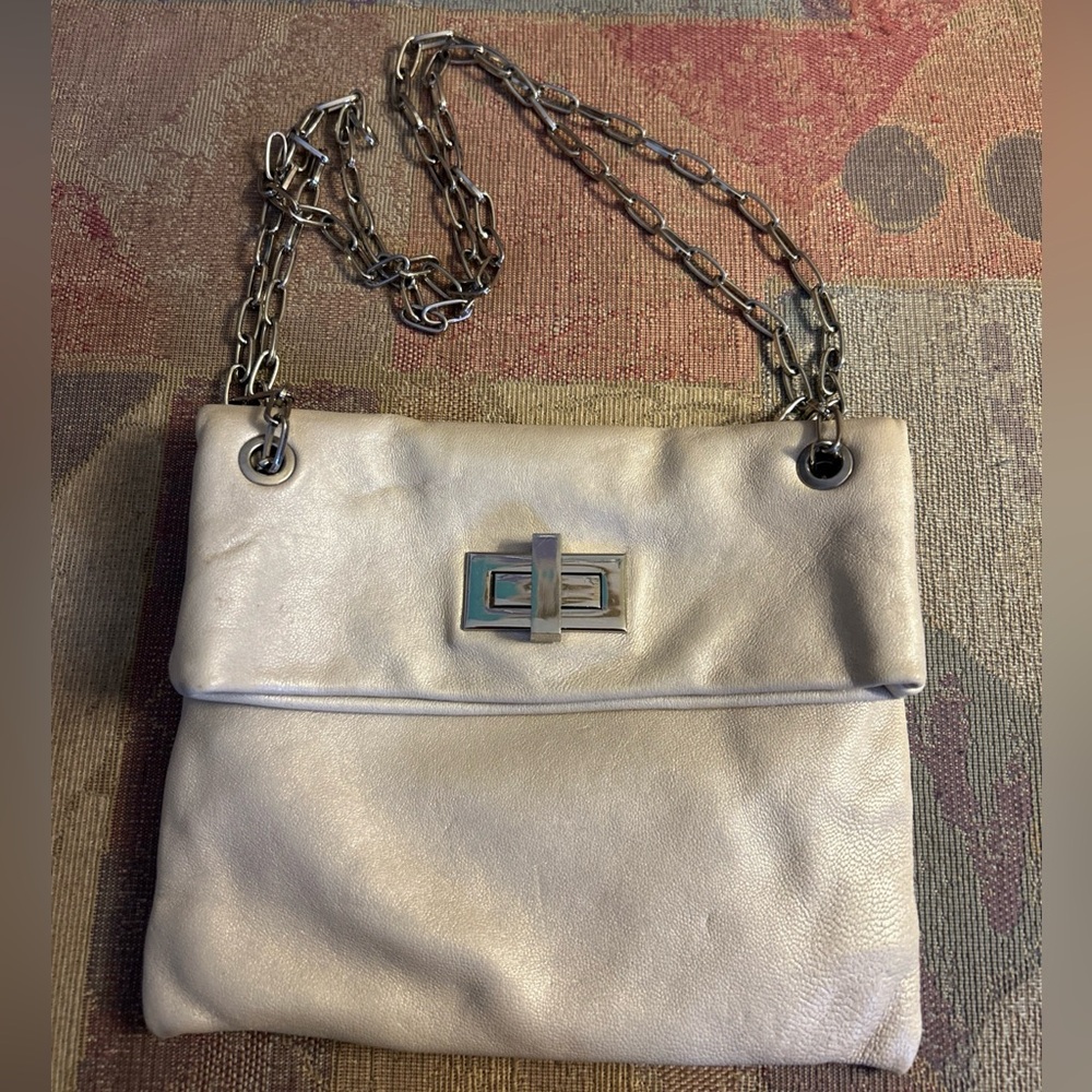 Gianni chiarini metallic pearl, leather chain flap turn lock convertible, Purse